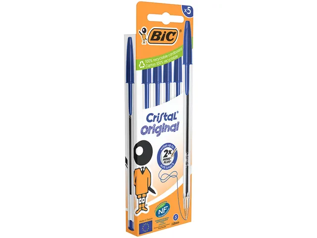 Balpen Bic Cristal medium blauw blister à 5 stuks