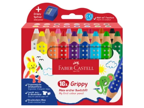 Kleurpotlood Faber-Castell Grippy XXL Jumbo etui 16 stuks en puntensli