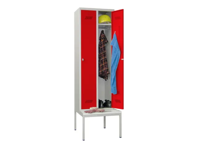 locker met bank,HxBxD 2150x600x500mm,2vak,RAL7035,front RAL3000