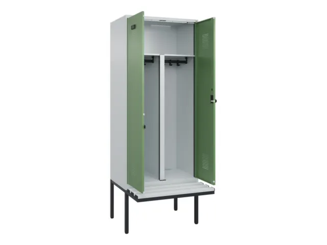 PBM-locker met bank,HxBxD 2120x800x815mm,2vak,vak B 400mm,draaigrendel