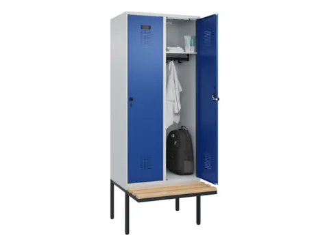 locker met bank,HxBxD 2120x800x815mm,2vak,vak B 400mm,draaigrendel
