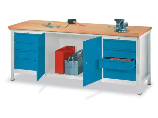 Werkbank Hxlxd 900x2000x700mm 8laden 1kast Lichtgrijs - 1