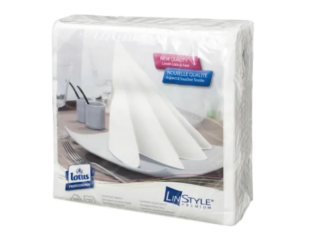 Linstyle servet 39x39cm, wit 1/4 vouw, 1 lgs, 12x50