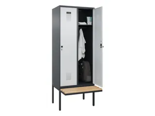 locker met bank,HxBxD 2120x800x815mm,2vak,vak B 400mm,draaigrendel - 1