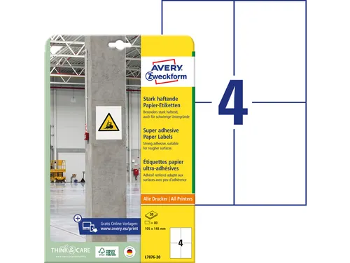 Avery Zweckform L7876 Sterk klevende etiketten A4 105x148mm 80 stuks