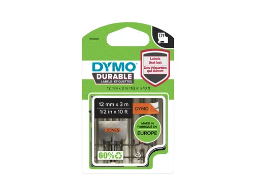 Labeltape Dymo D1 1978367 12mmx3m zwart op oranje