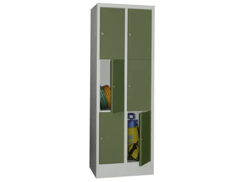 lockerkast,HxBxD 1850x600x500mm,2x3vakken,RAL7035,front RAL6011