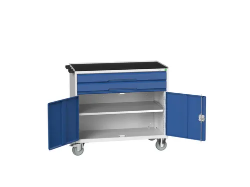 gereedschapswagen 965x1050x600mm antislip 2 laden+kast RAL7035+RAL5010