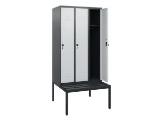 locker met bank,HxBxD 1950x900x815mm,3vak,vak B 300mm,draaigrendel - 2