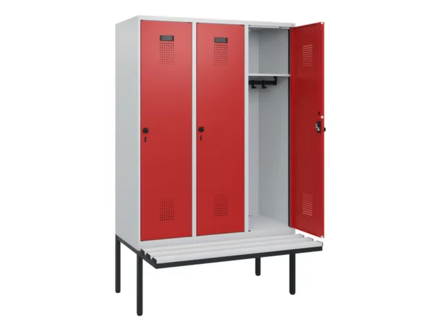 locker met bank,HxBxD 1950x1200x815mm,3vak,vak B 400mm,draaigrendel