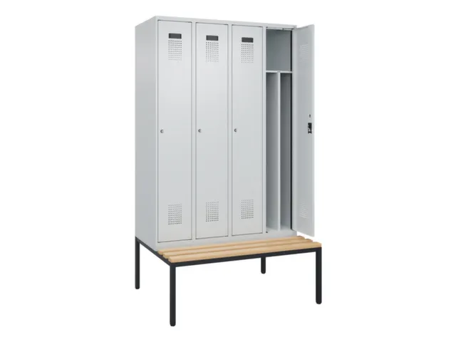 locker met bank,voor scheiding van kleding,HxBxD 2120x1200x815mm,4vak