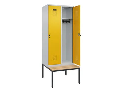 locker met bank,HxBxD 2120x800x815mm,2vak,vak B 400mm,draaigrendel