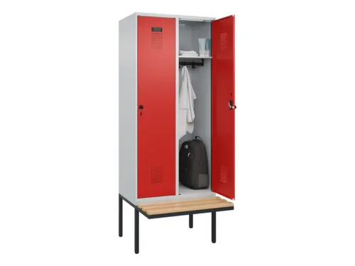 locker met bank,HxBxD 2120x800x815mm,2vak,vak B 400mm,draaigrendel