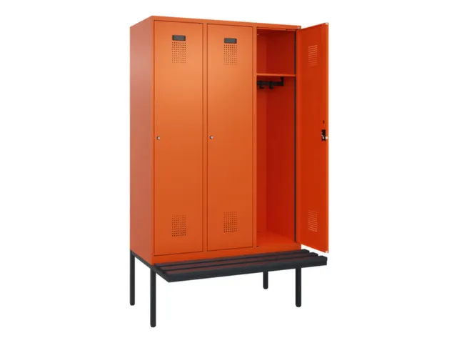 locker met bank,HxBxD 2120x1200x815mm,3vak,vak B 400mm,cilinderslot