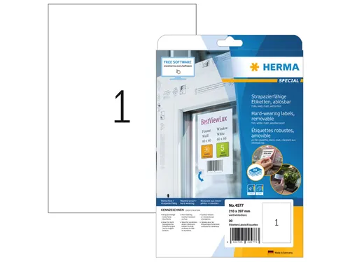 HERMA 4577 Weervaste Folie-etiketten A4 210x297mm removable 20 stuks