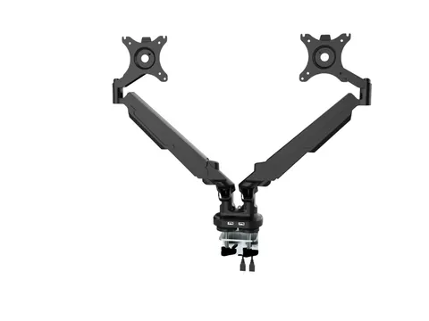 Dubbele Monitorarm Zwart Incl. USB Poorten