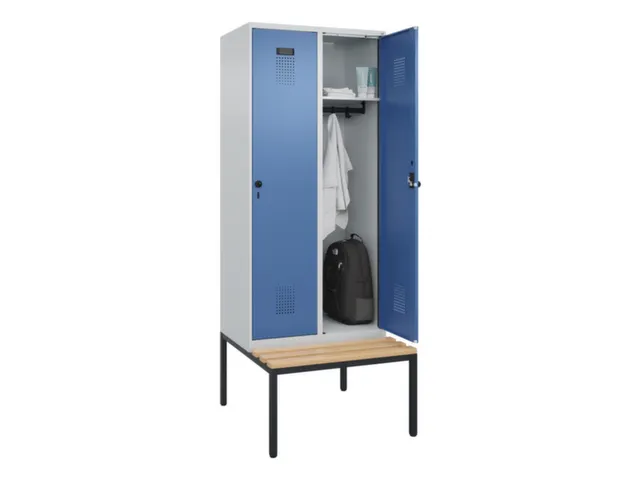 locker met bank,HxBxD 2120x800x815mm,2vak,vak B 400mm,draaigrendel