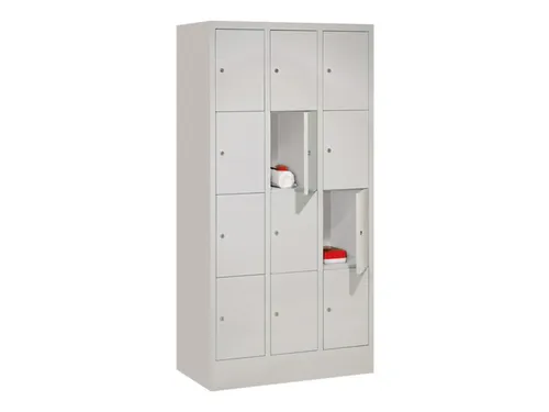 lockerkast,HxBxD 1518x900x500mm,3x4vakken,RAL7035,front RAL7035