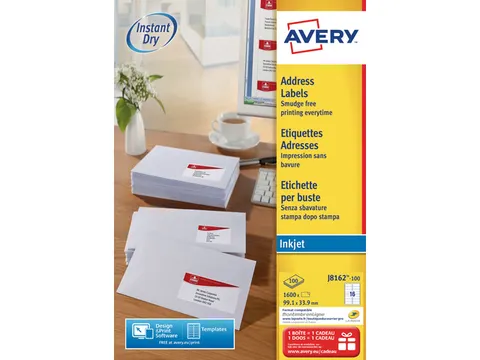 inkjetetiket Avery 99,1x38,1mm wit 100 vel 14 etiketten per vel