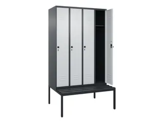 locker met bank,HxBxD 2120x1200x815mm,4vak,vak B 300mm,draaigrendel - 2
