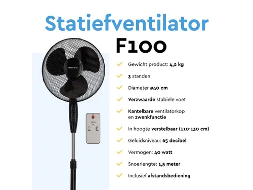 Statiefventilator BRASQ met remote Ø 40cm zwart