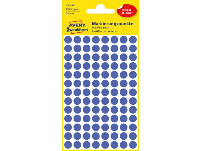 Etiket Zweckform 8mm rond blister 4 vel a 104 et. blauw Non-permanent