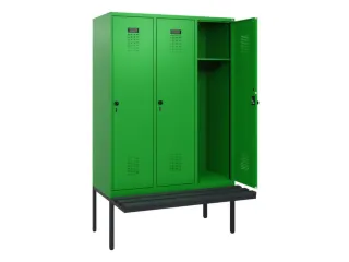 locker met bank,HxBxD 1950x1200x815mm,3vak,vak B 400mm,draaigrendel - 1
