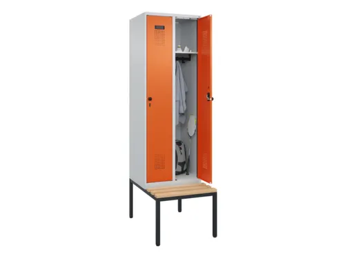 locker met bank,HxBxD 2120x600x815mm,2vak,vak B 300mm,draaigrendel