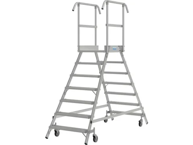 bordestrap,verrijdbaar,bordes H 1,7m,2x7treden,aluminium,4zwenkwielen