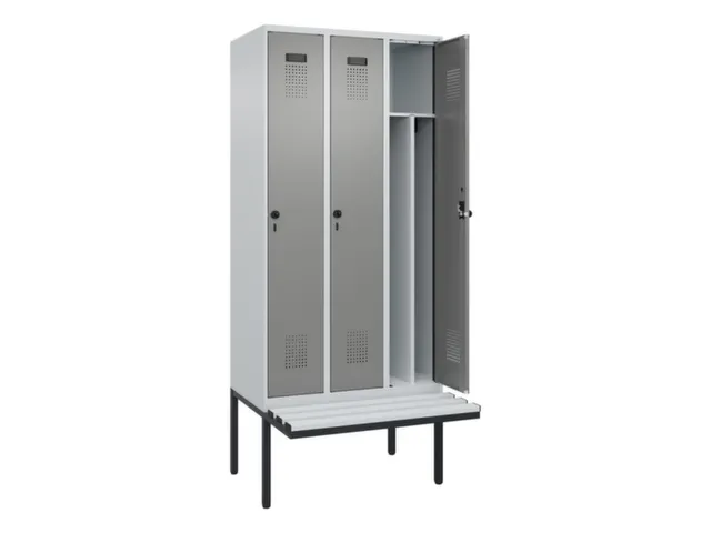 locker met bank,voor scheiding van kleding,HxBxD 2120x900x815mm,3vak