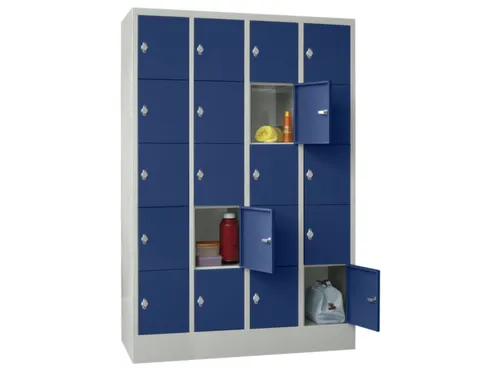 lockerkast,HxBxD 1850x1200x500mm,4x5vakken,RAL7035,front RAL5010