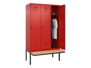 locker met bank,HxBxD 2120x1200x815mm,3vak,vak B 400mm,draaigrendel - 1
