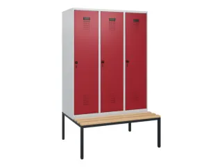locker met bank,HxBxD 1950x1200x815mm,3vak,vak B 400mm,draaigrendel - 2