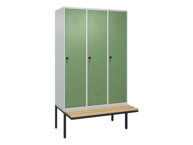 locker met bank,HxBxD 2120x1200x815mm,3vak,vak B 400mm,draaigrendel