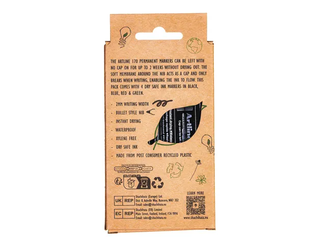 Permanent marker Artline 170 Eco rond Medium Dry Safe assorti 4 stuks