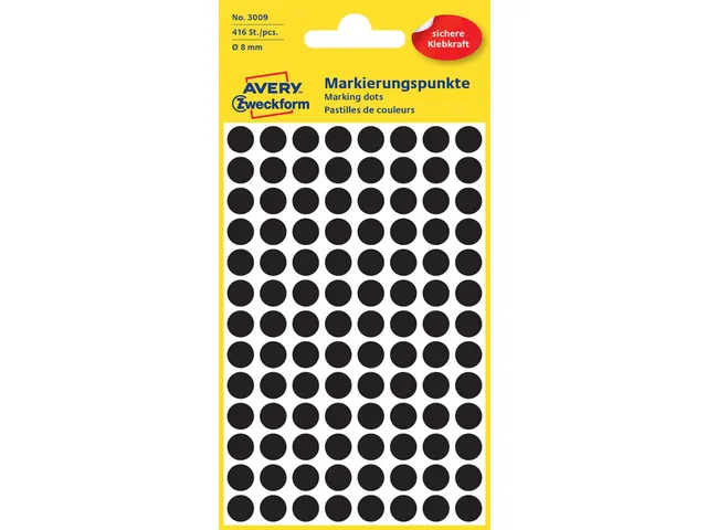 Etiquette Avery Zweckform 3009 Rond 8mm Noir 416 pcs