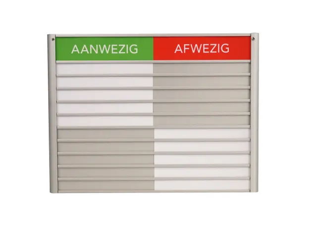 Menoor In-Uit bord 10 namen Aluminium Aanwezig/Afwezig Groen/rood