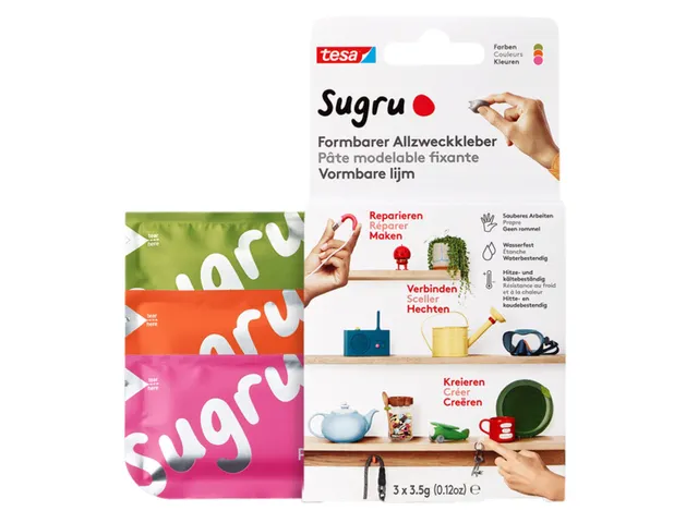 Kneedbare hobbylijm Sugru by tesa sterke alleslijm 3 pakken roze oranj