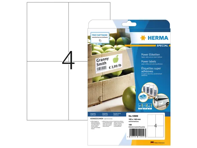 HERMA 10909 Power Etiketten A4 105x148mm Wit 100 stuks