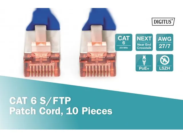 CAT 6 S-FTP patchkabel Cu LSZH AWG 27/7 Lengte 2m 10 stuks Blauw