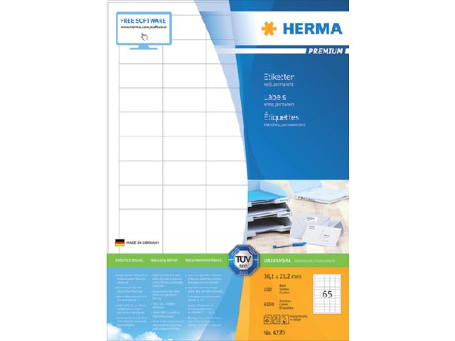 Etiket HERMA 4270 38.1x21.2mm premium wit 6500stuks | HermaLabels.be