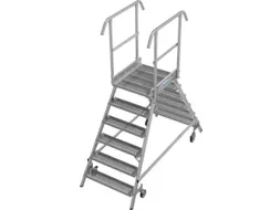 bordestrap,verrijdbaar,bordes H 1,45m,2x6treden m. R13-laag,aluminium