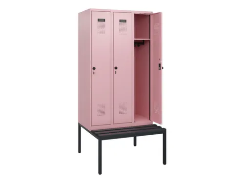 locker met bank,HxBxD 1950x900x815mm,3vak,vak B 300mm,draaigrendel