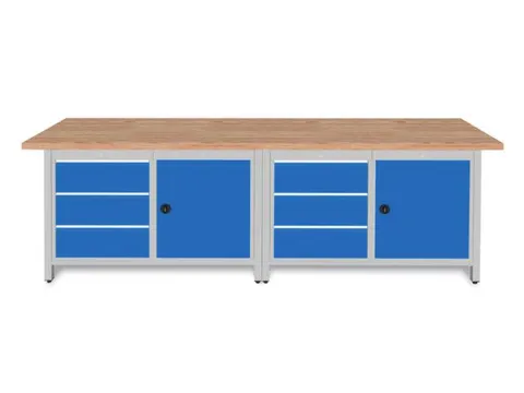 établi HxlxP 860x2800x750mm piètement RAL3003 faces avant RAL3003