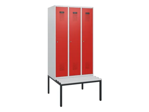 locker met bank,HxBxD 1950x900x815mm,3vak,vak B 300mm,cilinderslot