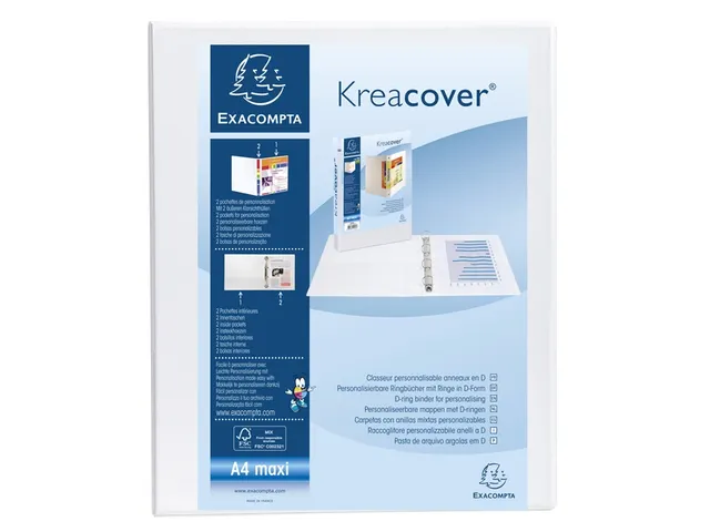 Ringmap PP personaliseerbaar Kreacover 4 rings D-mech 20mm A4 maxi Wit