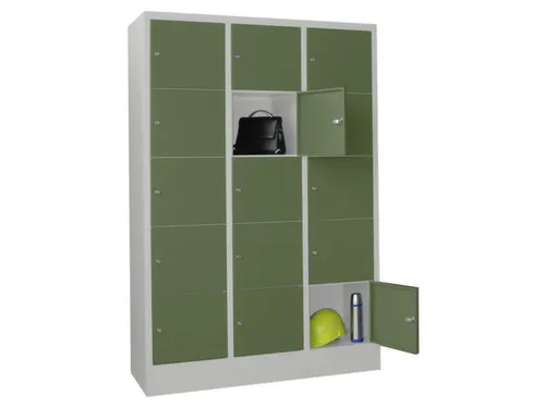 lockerkast,HxBxD 1850x1200x500mm,3x5vakken,RAL7035,front RAL6011