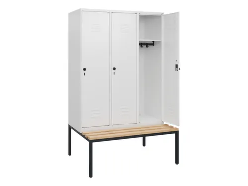 locker met bank,HxBxD 1950x1200x815mm,3vak,vak B 400mm,draaigrendel
