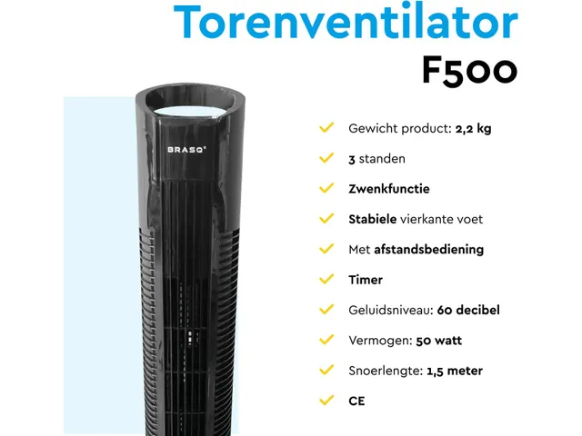 Torenventilator F500 zwart 79cm Stille Ventilator