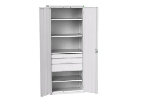 universele kast,HxBxD 2000x800x550mm,4xStalen bodem,3lade(n)